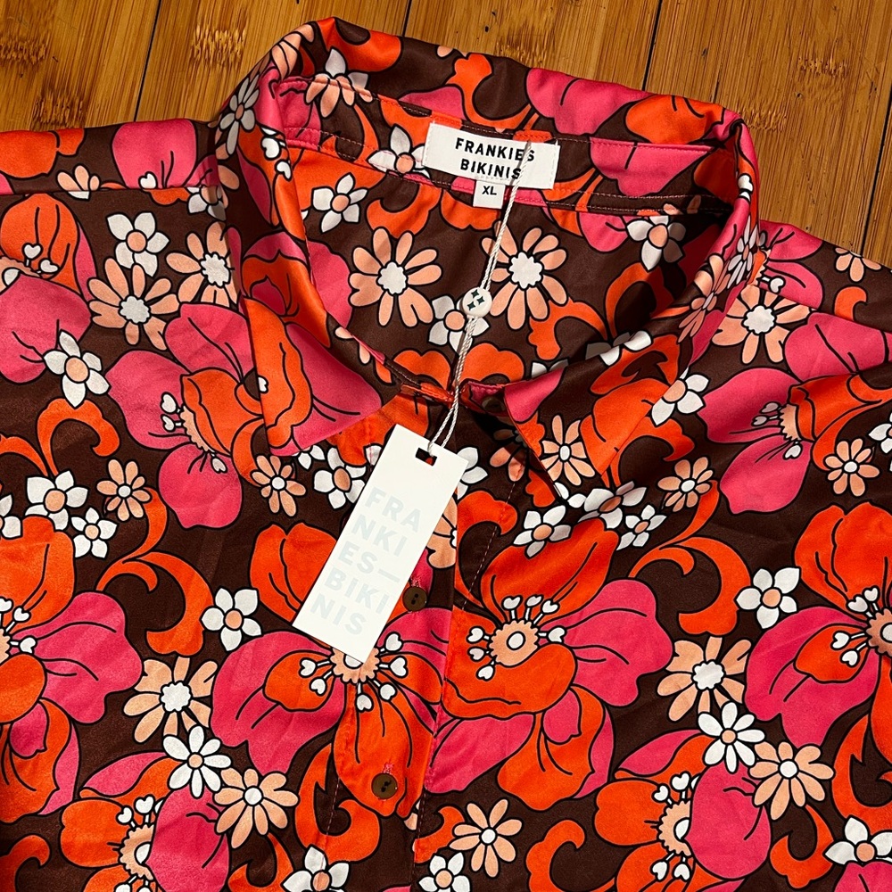 NWT Frankie’s Bikinis Koa Satin Cover Up Shirt Size XL - Picture 6 of 16